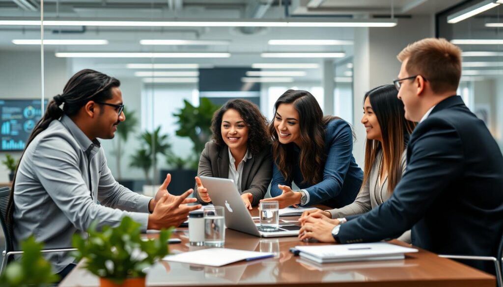 SaaS professionals in a collaborative meeting environment SaaS professionals in a collaborative meeting environment