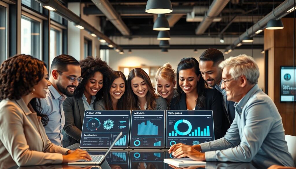 SaaS recruiting professionals collaborating in a modern office environment SaaS recruiting professionals collaborating in a modern office environment