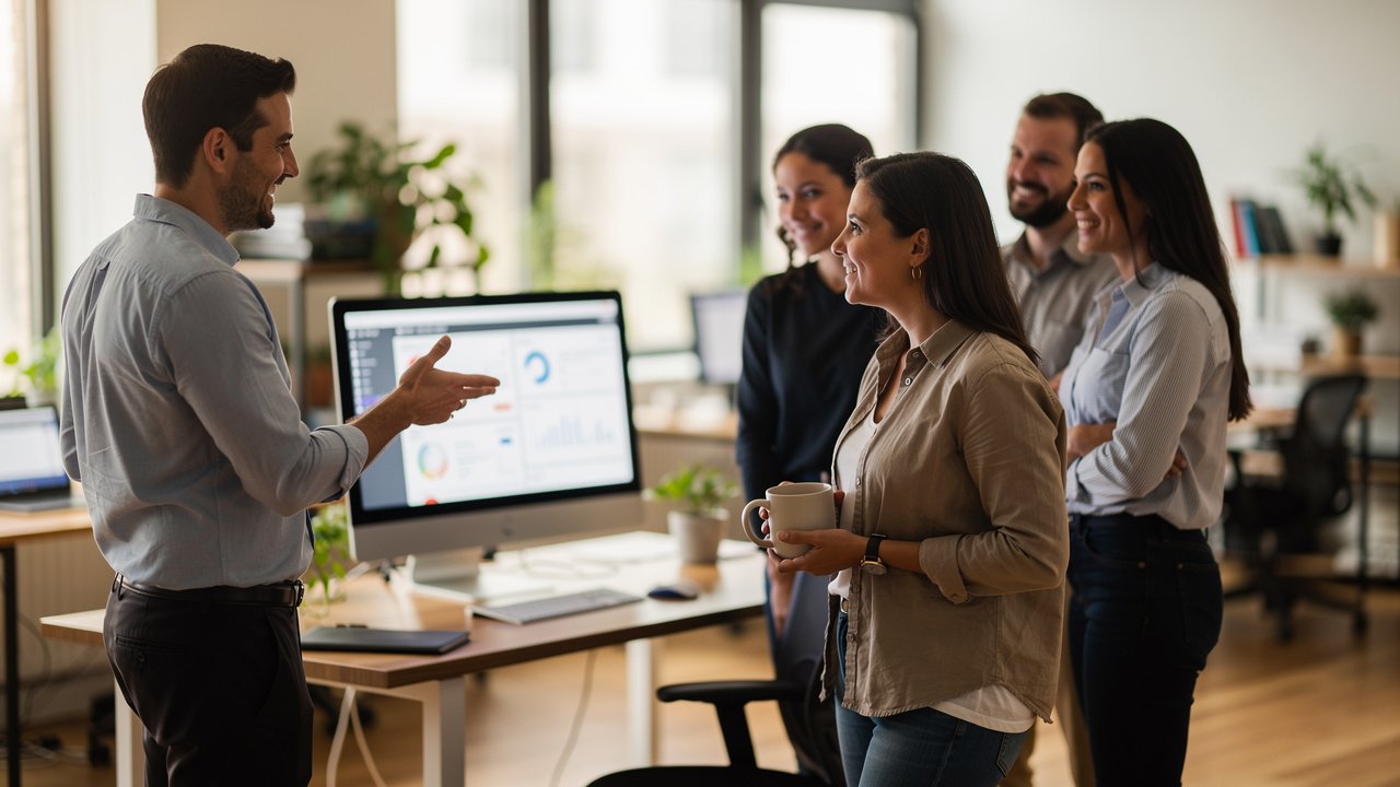 New employee welcomed by team on first day reflecting strong retention