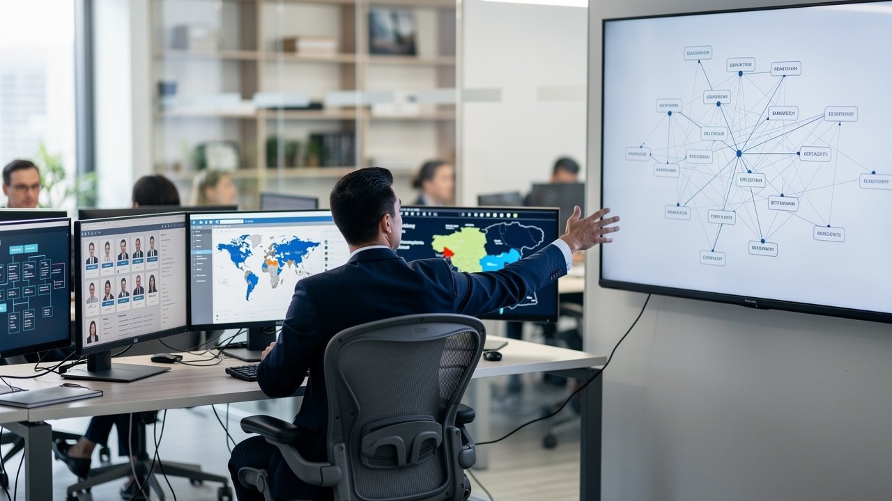 Recruiter using market intelligence and talent mapping for security integration hiring