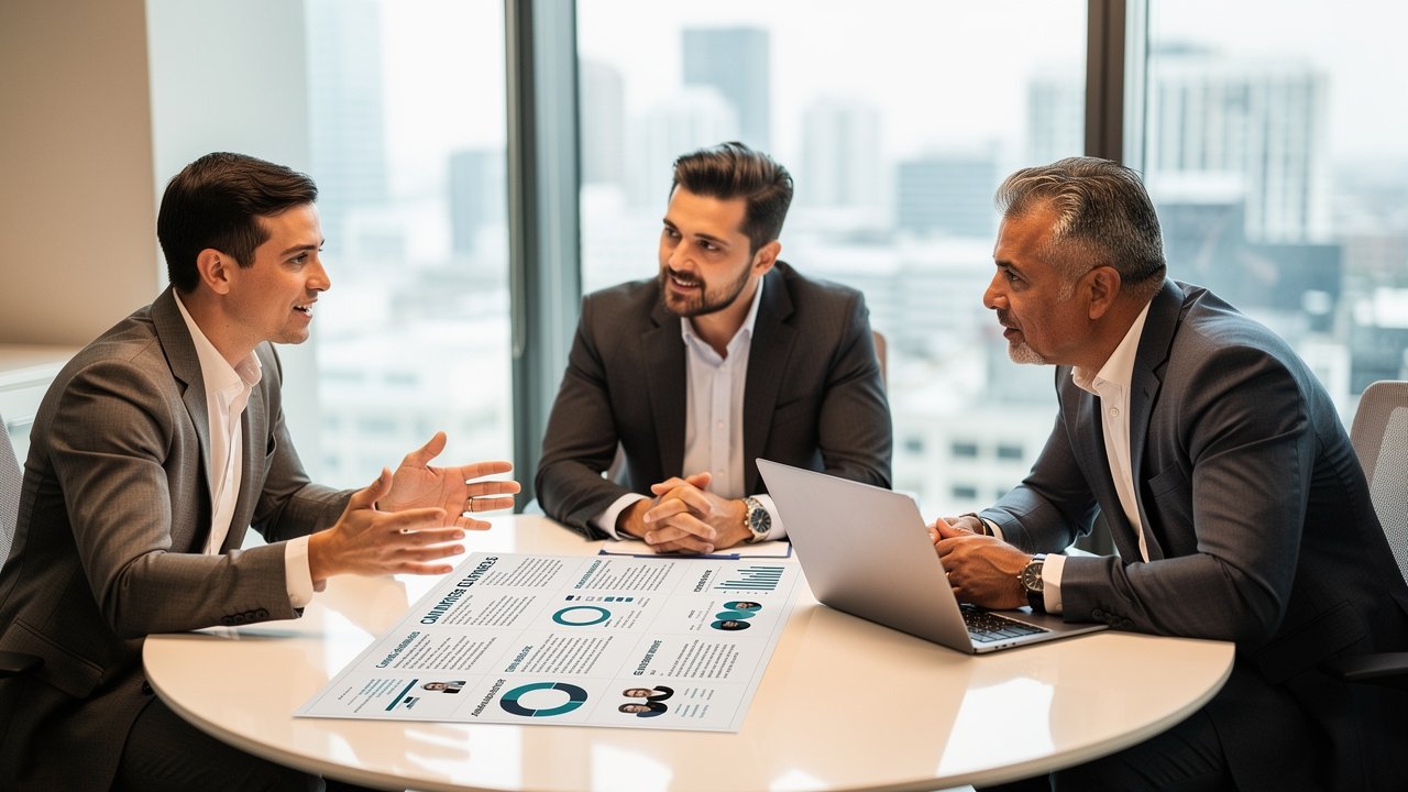 Recruiter sharing candidate insights with hiring manager and executive